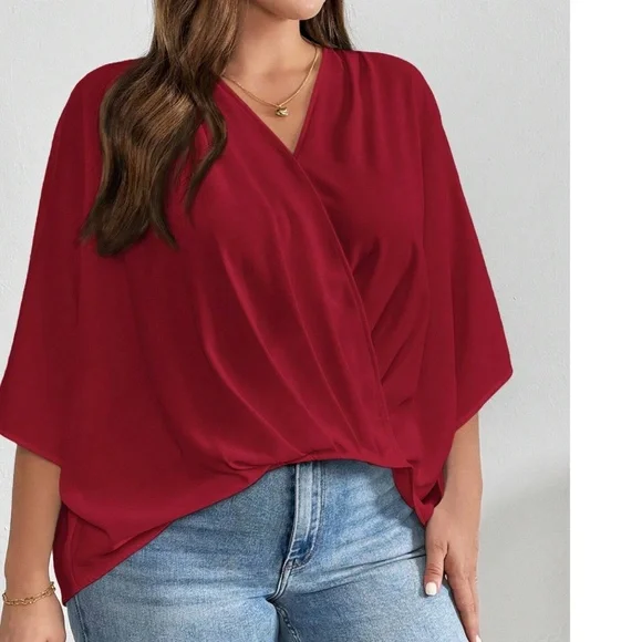 Plus Sold Ruched Batwing Sleeve High Low Blouse - Picture 3 of 9